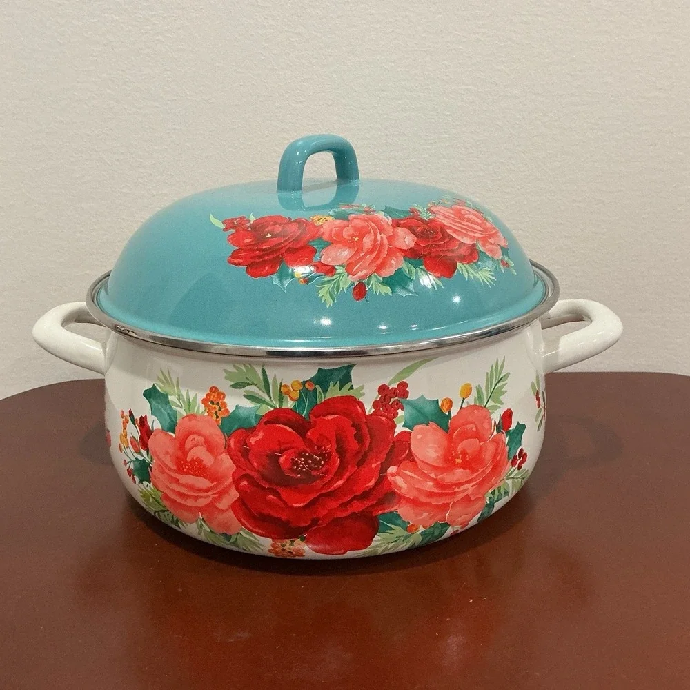 Pioneer Woman Cheerful Rose Dutch Oven 4 Qt EUC Floral